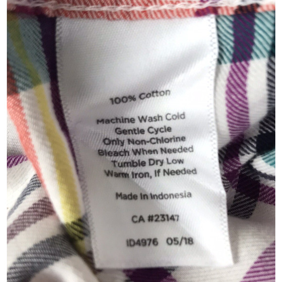 Talbots Petites Plaid Button Up Top White Purple Green Orange Cotton Yellow MP - Picture 5 of 5